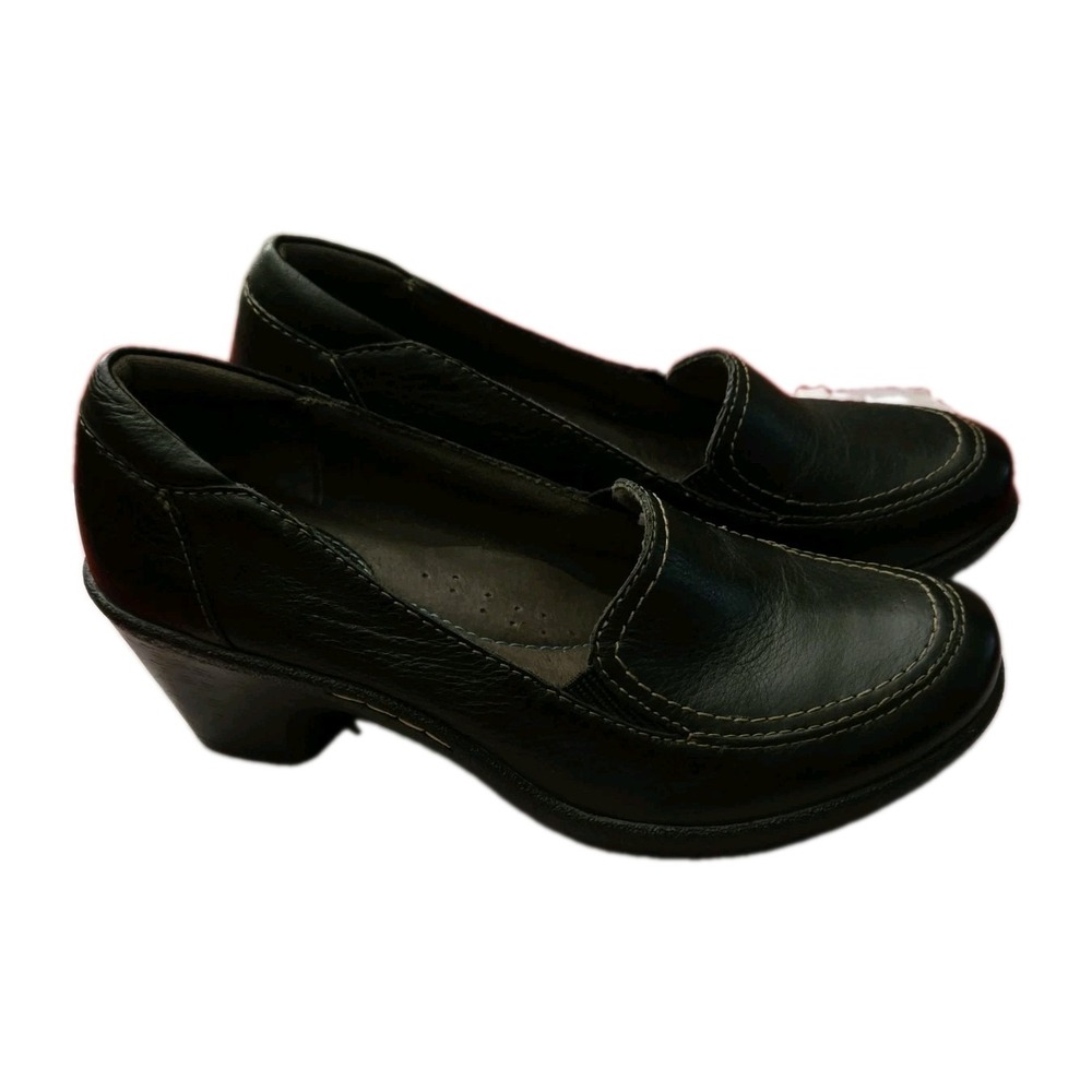Montana By Mason Circle Womens 8M Black Leather Comfort‎ Loafer Heels Shoes